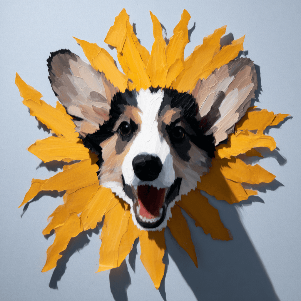 Sunflower Cutout Pop Surreal pet portrait example