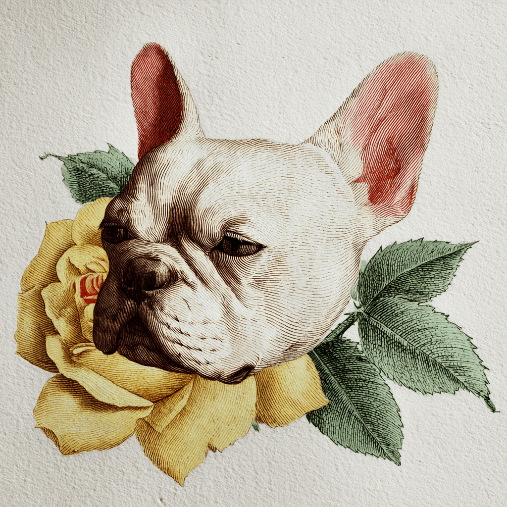 Victorian botanical illustration pet portrait example